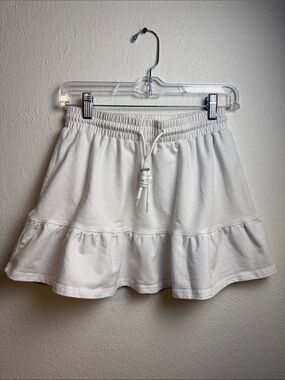 Tiered White Drawstring A-Line Skirt